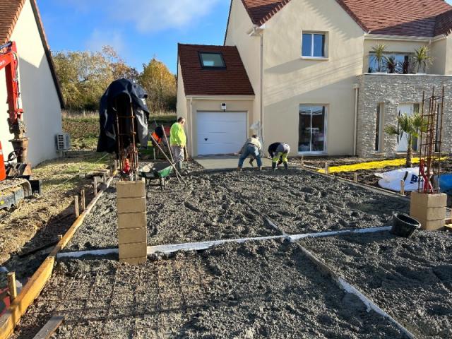 TRAVAUX DE TERRASSEMENT ET CREATION DALLE BETON DESACTIVE